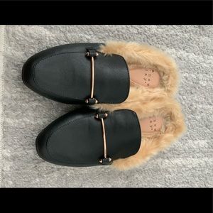 A new day Black mules with fur NWOT